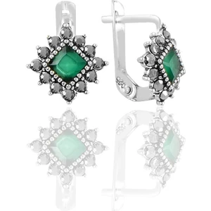 Söğütlü Silver Gümüş Markazit ve Kök Zümrüt Taşlı Baklava Modeli Küpe