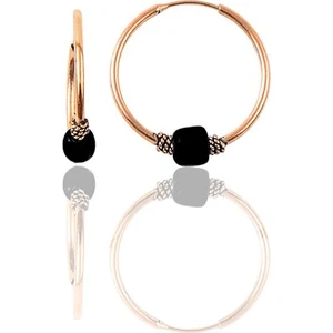Söğütlü Silver Gümüş Rose 14 mm Siyah Taşlı Halka Küpe