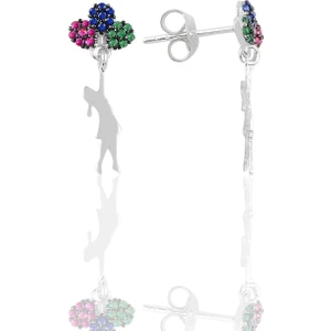 Söğütlü Silver Gümüş Renkli Taşlı Balonlu Kız Küpe