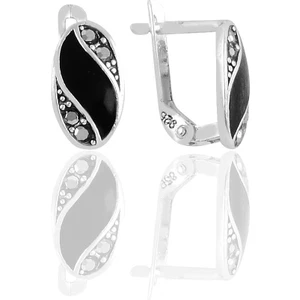 Söğütlü Silver Gümüş Siyah Mineli Oval Markazit Taşlı Küpe