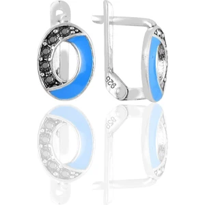 Söğütlü Silver Gümüş Mavi Mineli Elips Modeli Markazit Taşlı Küpe