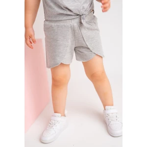 Kız Bebek Gri Bel Lastikli Asimetrik Kesim Şort (9AY-4YAŞ)