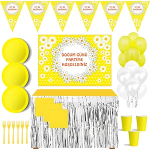 Parti Furyası Papatya Parti Malzemeleri  Papatya Parti Konsepti  8 Kişilik Afişli