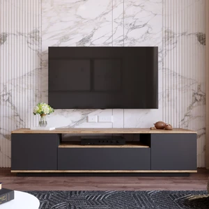 L'occi Concept Delphin 180 cm Raflı Kapaklı Tv Ünitesi DLP7-AA Çam-Antrasit