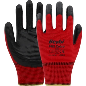 Pn5 Zebra Kırmızı Polyester Örme Nitril Eldiven