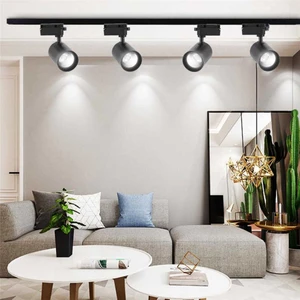 Siyah Kasa Beyaz Işık 4 Adet 360 Derece Dönen LED Ray Spot Lamba 1 Metre Raylı Armatür