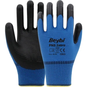 Pn5 Zebra Mavi Polyester Örme Nitril Eldiven 12 Adet