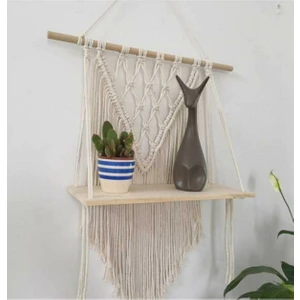 BH Bohem Handmade Makrome Krem Duvar Rafı