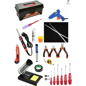 22 Parça El Aleti Seti , Dolu Takım Çantası (60 Watt Lehim Havya+20 Watt Silikon Tabancası)