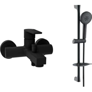Sharp Banyo Bataryası Armatürü Siyah ve Siyah Sürgülü Duş Seti SH493