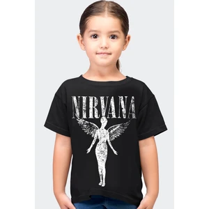 Melek Nirvana Siyah Kısa Kollu Kız Erkek Uniseks Çocuk T-Shirt