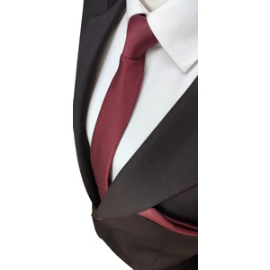 Elegante Cravatte Bordo Renk Armürlü Desen Kravat ve Mendil Seti