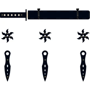 Ahşap Samuray Oyuncak Seti 3 Lü, Katana Kılıcı + 3 Ad. Ninja Yıldızı Kohga + 3 Ad. Fırlatma Bıçağı Kunai Siyah
