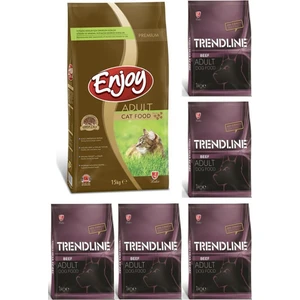 Tavuklu Yetişkin Kedi Maması 15 kg & Trendline Biftekli Yetişkin Köpek Maması 1 kg x 5 Adet