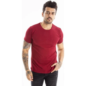 DeepSEA Bordo Erkek/Unisex Slim Fit Dar Kesim Bisiklet Yaka Pamuklu Likralı Basic Tişört 1801131
