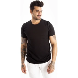 DeepSEA Siyah Erkek/Unisex Slim Fit Dar Kesim Bisiklet Yaka Pamuklu Likralı Basic Tişört 1801131
