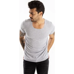 Gri Yakası Ve Kolları Kesik Likralı Geniş Yakalı Erkek Tshirt 1801199