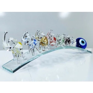 Trend Dünyası   Boncuklu Yedili Fil Figürlü Cam Bereket Biblo 21 cm