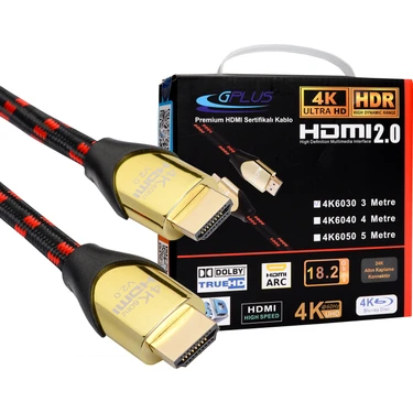 Gplus 4K60 1 Metre HDMI 2.0 18 Gbps 4K Ultra Hd Premium Sertifikalı 4K 60Hz 26 AWG  D-Hdr Hdcp 2.2