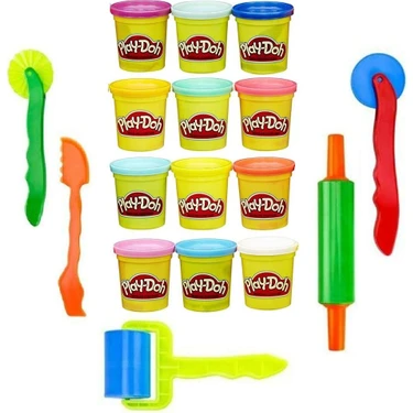 Play-Doh Oyun Hamuru 12 Renk Merdane Kesicili Set Play-Doh Oyun Hamuru Seti 12 Renk Merdane