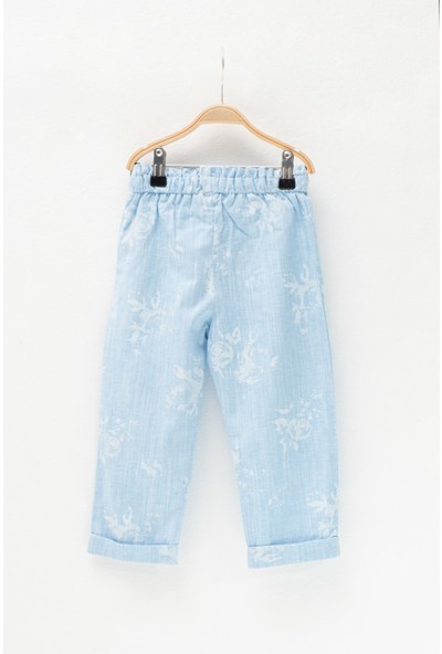 Zeyland Kız Bebek Mavi Desenli Beli Lastikli Pantolon (2-7yaş)