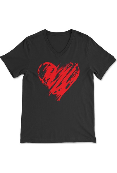 Tişört Fabrikası Sevgililer Günü Desenli V Yaka T-Shirt