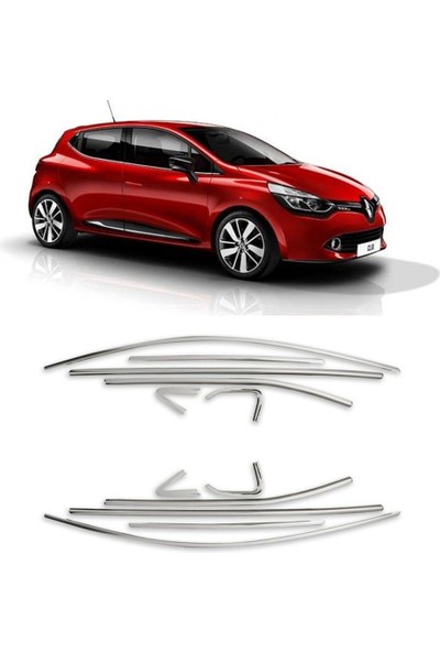 Araba Alışveriş Renault Clio 4 12 Parça Paslanmaz Krom Cam Çerçeve Çıta Seti