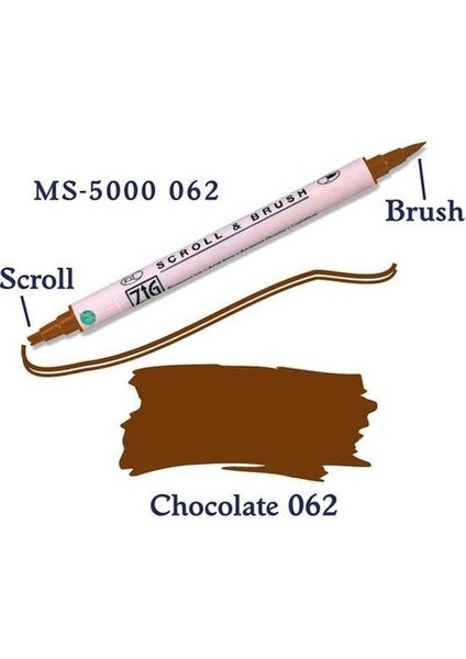 Scroll & Brush Çift Çizgi Fırça Uçlu Kaligrafi Gölgeleme Kalemi Chocolate 062