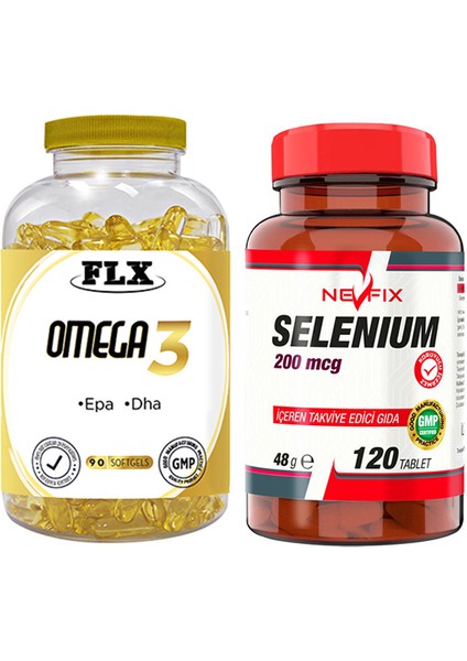 Flx Omega 3 Balık Yağı 90 Softgel & Nevfix Selenyum 200 Mcg 120 Tablet