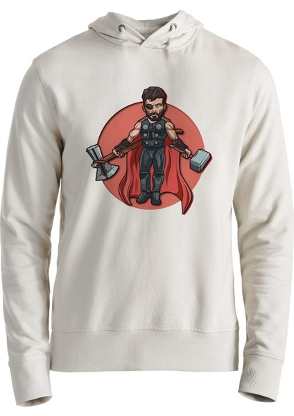 Thor Mjolnir Hammer Baskılı Ekru Çocuk Sweatshirt