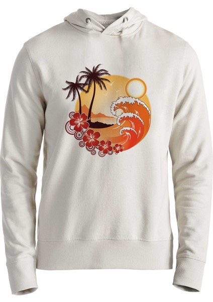 Palmiye Resimli Baskılı Ekru Çocuk Sweatshirt
