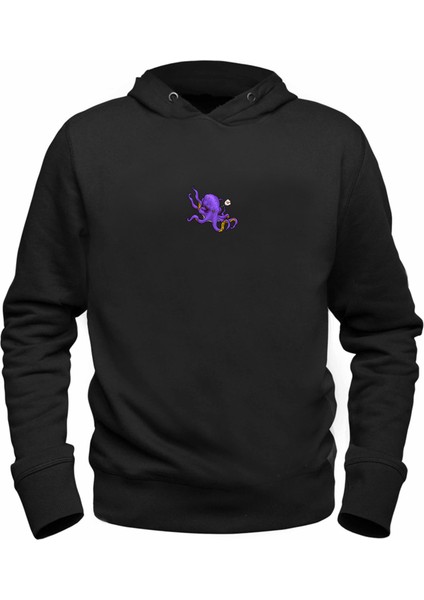 Animal Ahtapot Dijital Baskılı Çocuk Siyah Sweatshirt