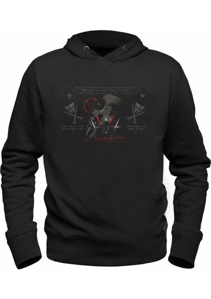 V For Vendetta Resimli Tasarım Baskılrı Çocuk Siyah Sweatshirt