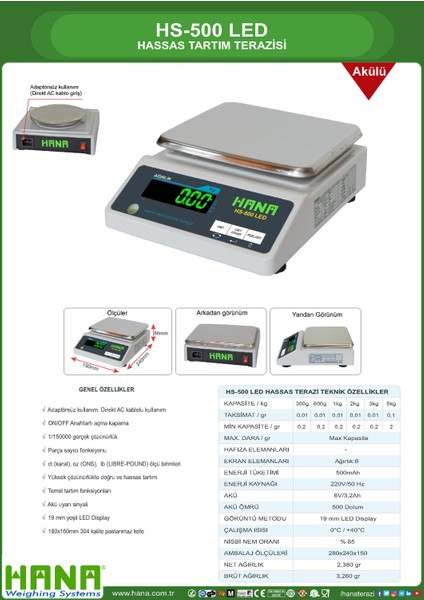 HS-500 LED 3kg / 0,01GR Yüksek Hassasiyetli Elektronik Terazi