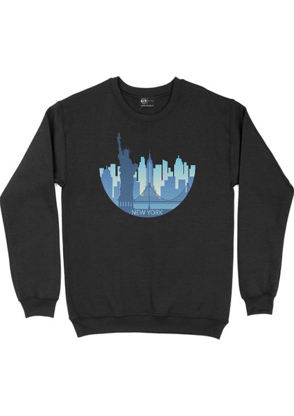 Renkli New York Illüstrasyon Siyah Sweatshirt