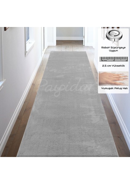 Yıkanabilir Post Peluş 100 x 150 cm 4007 Duman Gri Kaymaz Taban Kesme Yolluk Halı