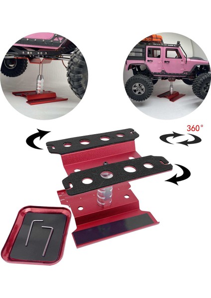 Alüminyum Alaşım Rc Araba Tamir Çalışma Standı Hobi Aracı Set 360 Derece Rotasyon Asansör Veya Alt Onarım Aracı Kutusu 1/8 1/10 Rc Araba Kamyon Buggy - Kırmızı (Yurt Dışından)
