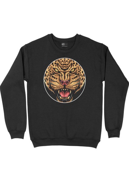 Yuvarlak Kızgın Kaplan Siyah Sweatshirt