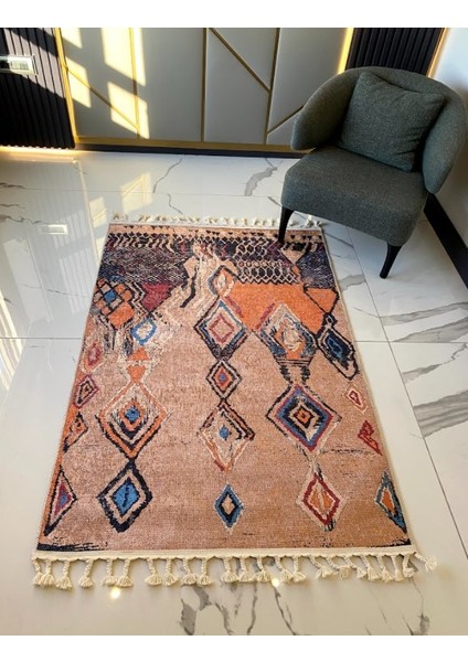 Dara Kaymaz Tabanlı Örgü Saçaklı Pamuk Kilim 200