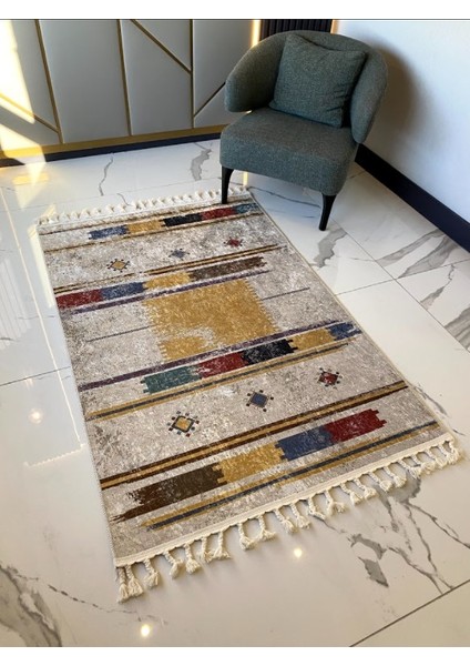 Dara Kaymaz Tabanlı Örgü Saçaklı Pamuk Kilim 201