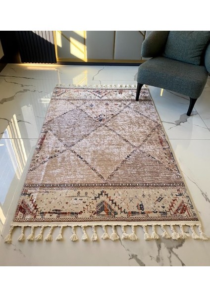 Dara Kaymaz Tabanlı Örgü Saçaklı Pamuk Kilim 205