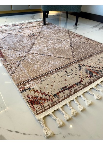 Dara Kaymaz Tabanlı Örgü Saçaklı Pamuk Kilim 205