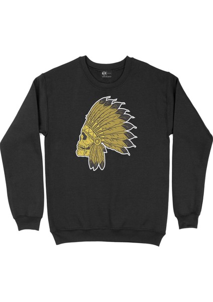 Kızıl Derili Kuru Kafa Siyah Sweatshirt