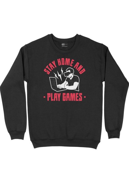 Kırmızı Stay Home Play Game Siyah Sweatshirt