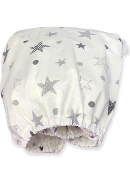 Pamuklu Bebek ve Çocuk Lastikli Çarşaf Beyaz Zemin Gri Yıldızlar 40X80