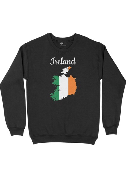 Irlanda Haritalı ve Bayraklı Siyah Sweatshirt