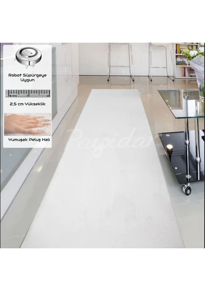 Yıkanabilir Post Peluş 100 x 400 cm 4004 Süt Beyaz Kaymaz Taban Kesme Yolluk Halı