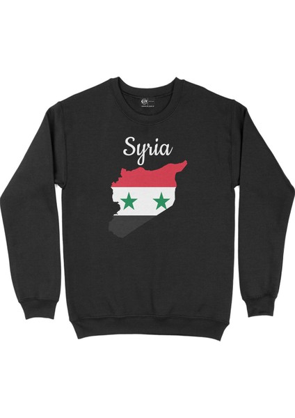 Suriye Haritalı ve Bayraklı Siyah Sweatshirt