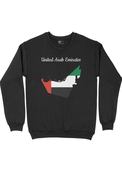 Arap Emirlikleri Haritalı ve Bayraklı Siyah Sweatshirt