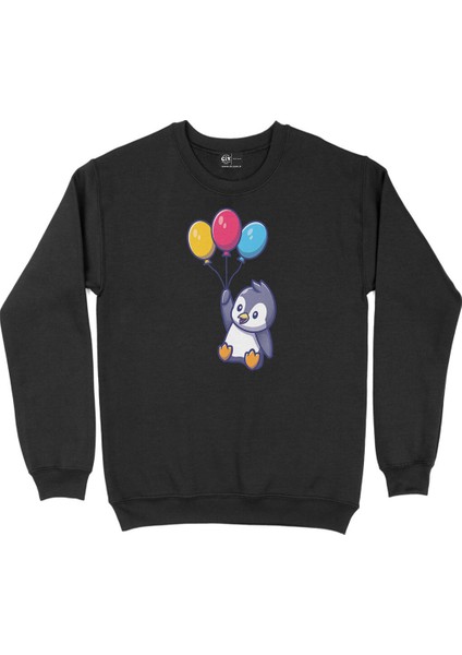 Balonlu Penguen Siyah Sweatshirt